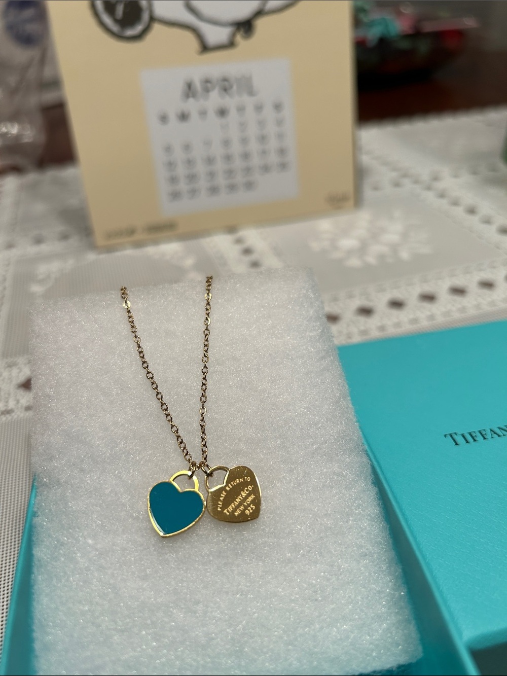 Tiffany & Co. Necklace with Teal-Blue Enamel Heart and Heart Tag 925 Sterling